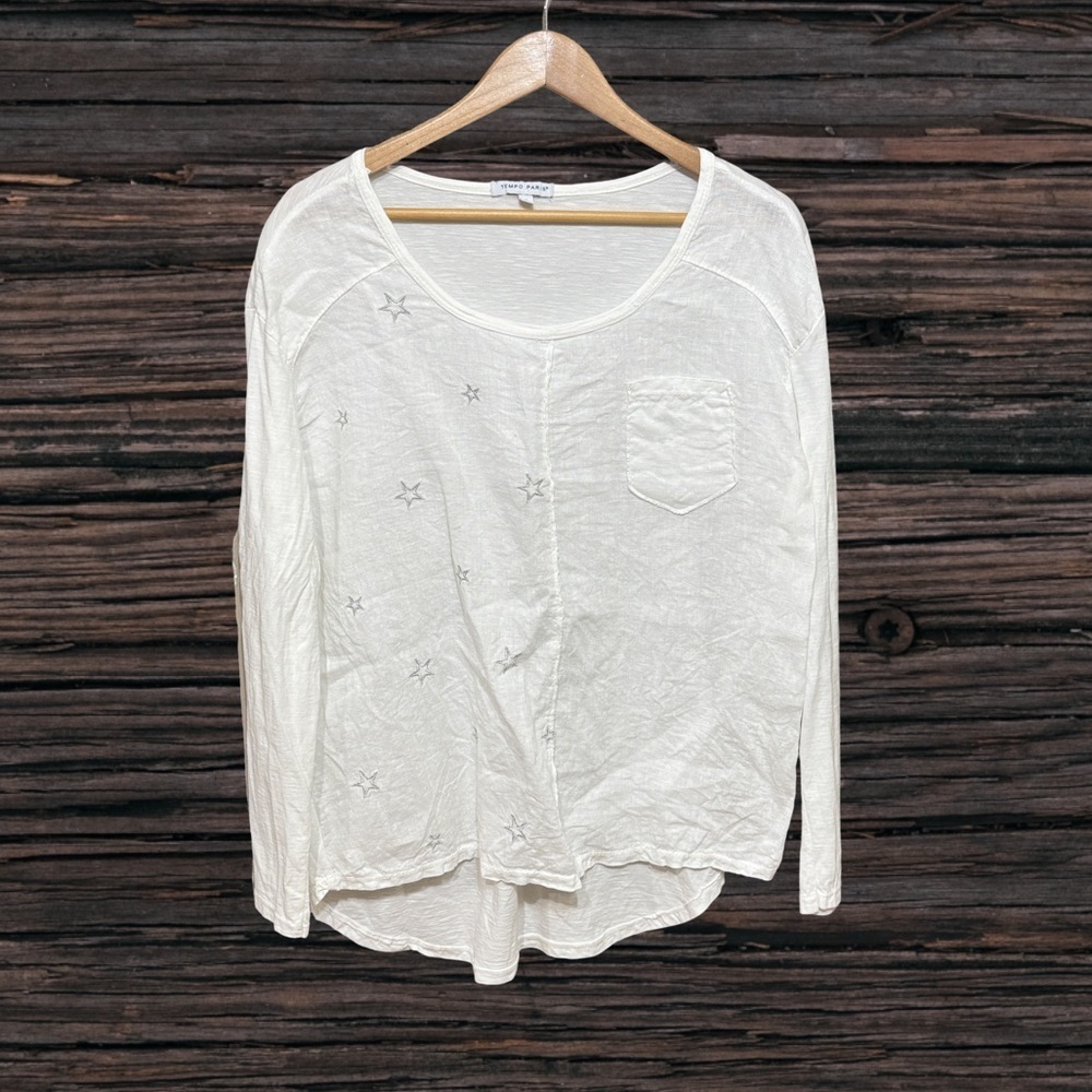 Tempo Paris White Asymmetrical Long Sleeve Blouse